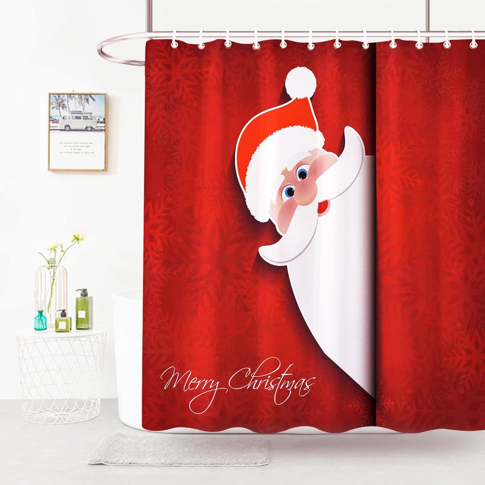 woozettn christmas shower curtain,santa claus pattern red shower curtain,merry christmas waterproof bath curtain,cloth fabric