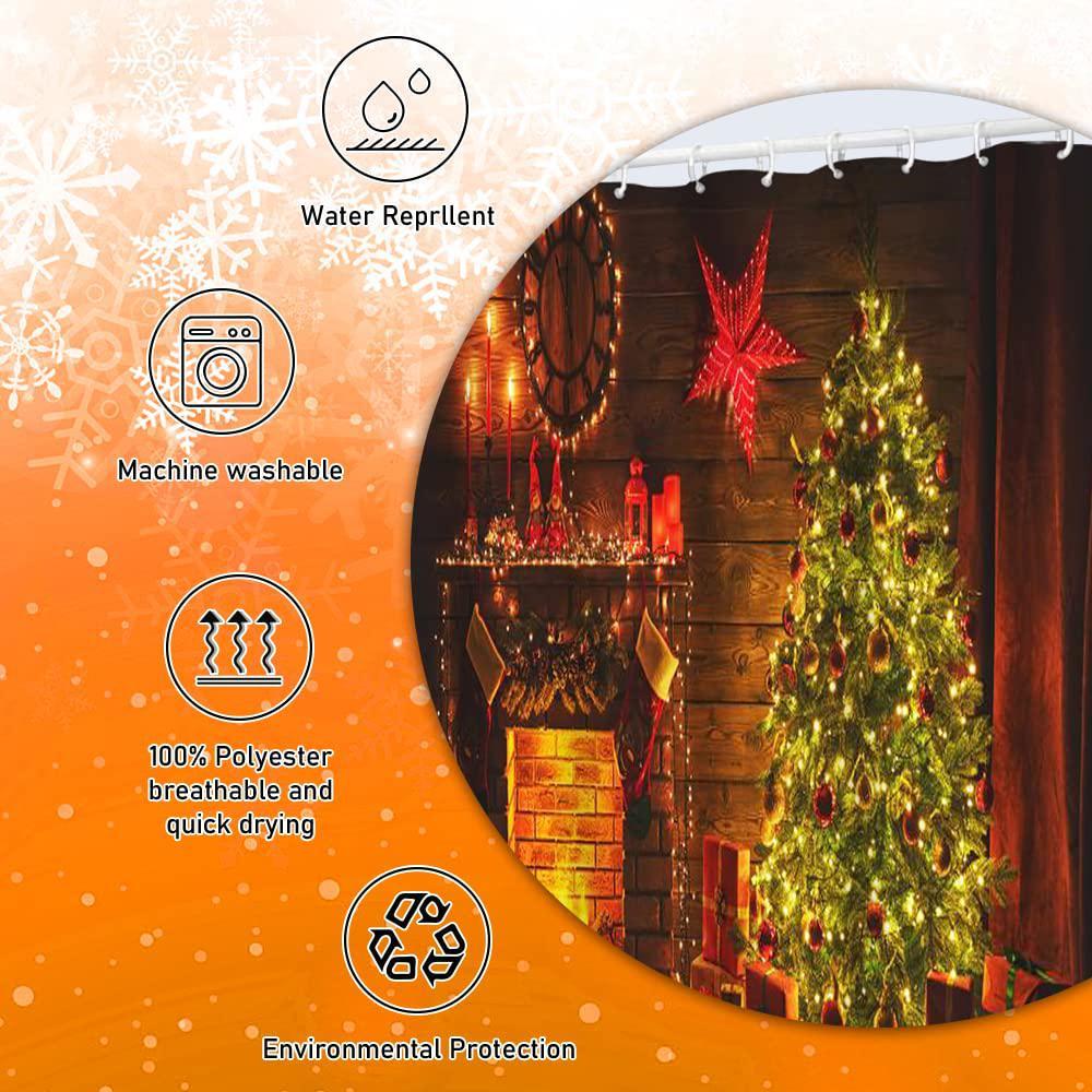 hying christmas shower curtain set for bathroom, christmas tree waterproof bath curtain with hooks for home decorations gifts