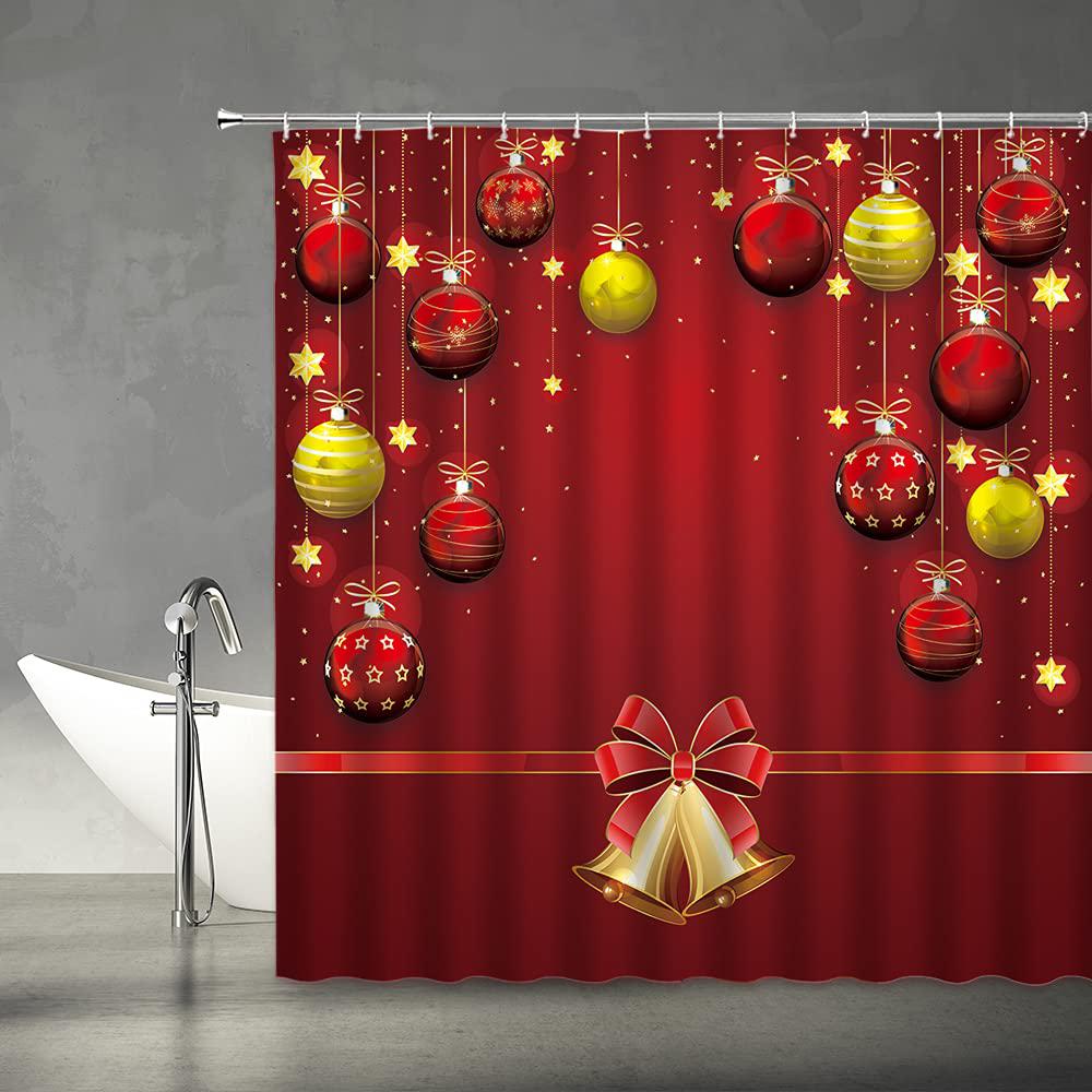 msaynfg merry christmas shower curtain red christmas ball xmas bells winter holiday star festival happy new year fabric bathr