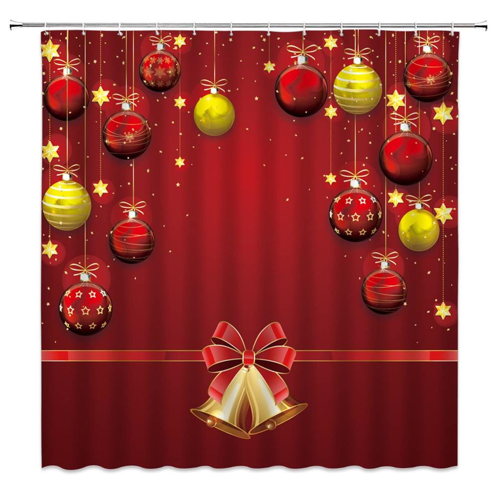 msaynfg merry christmas shower curtain red christmas ball xmas bells winter holiday star festival happy new year fabric bathr