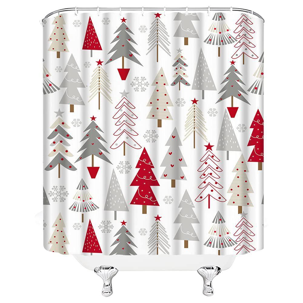 amhnf christmas tree shower curtain retro christmas tree star snowflake merry christmas geometric vintage rustic winter holid