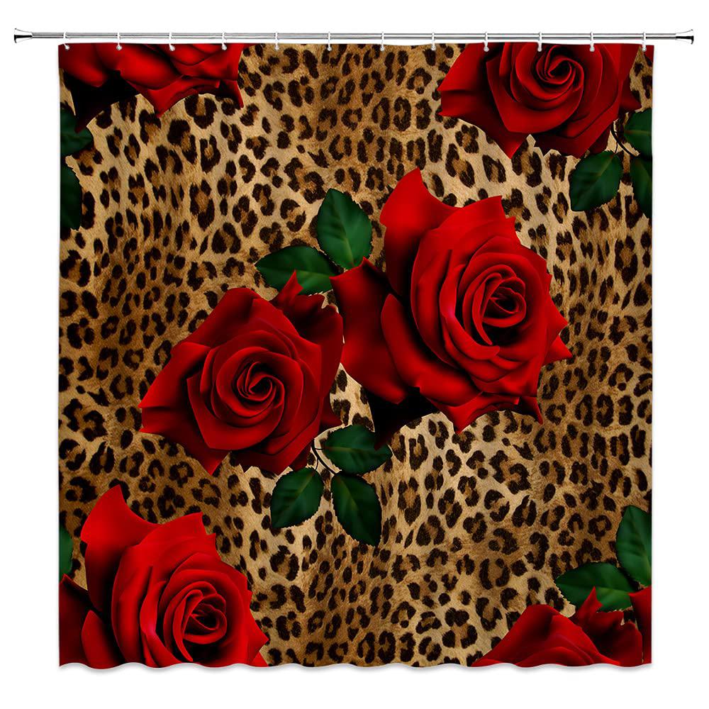 ASVEAS leopard flower shower curtain red rose floral valentine's day wild animal print mix skin pattern creative modern woman fabric