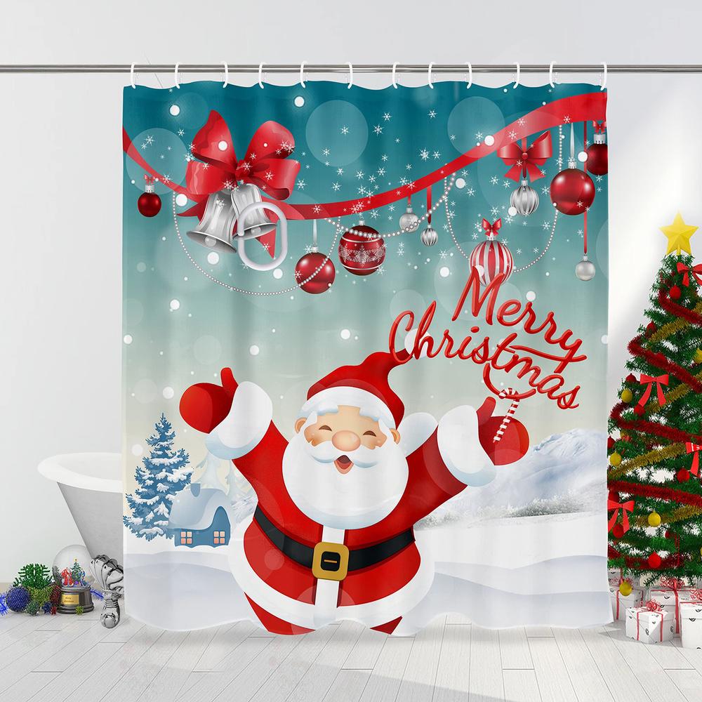 owenie merry christmas shower curtains for bathroom, winter snowflake funny santa claus shower curtain set for christmas holi