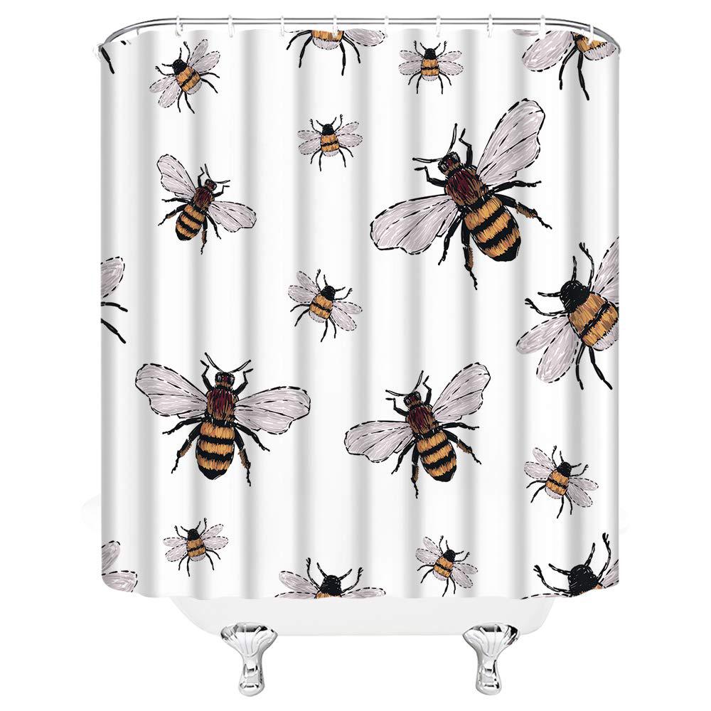 ysatnsft bees shower curtain watercolor bumble big honey bee insects funny trendy vintage traditional white black yellow bath