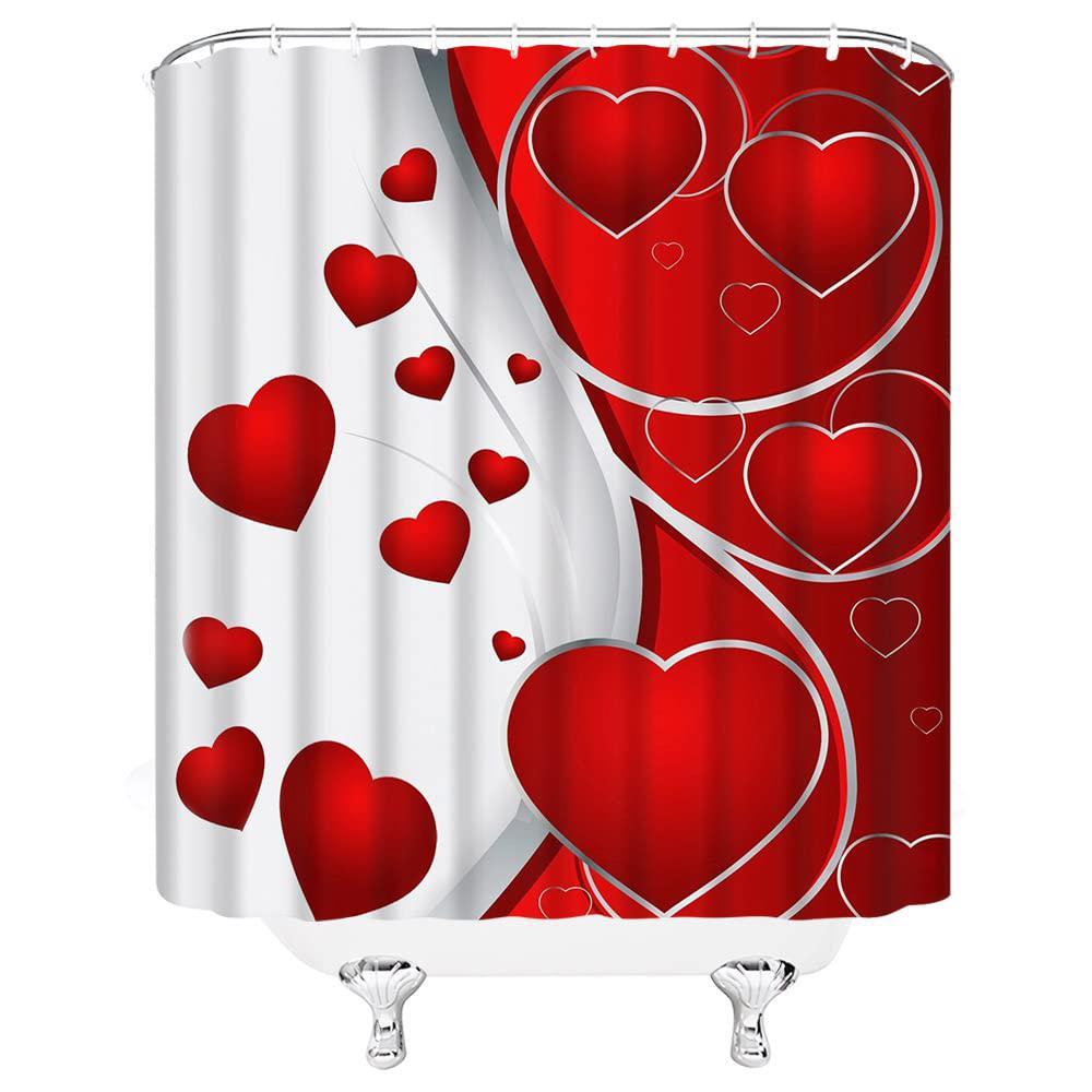 amhnf valentine's day shower curtain red heart romantic abstract floral love lover couple creative bathroom decor fabric curt