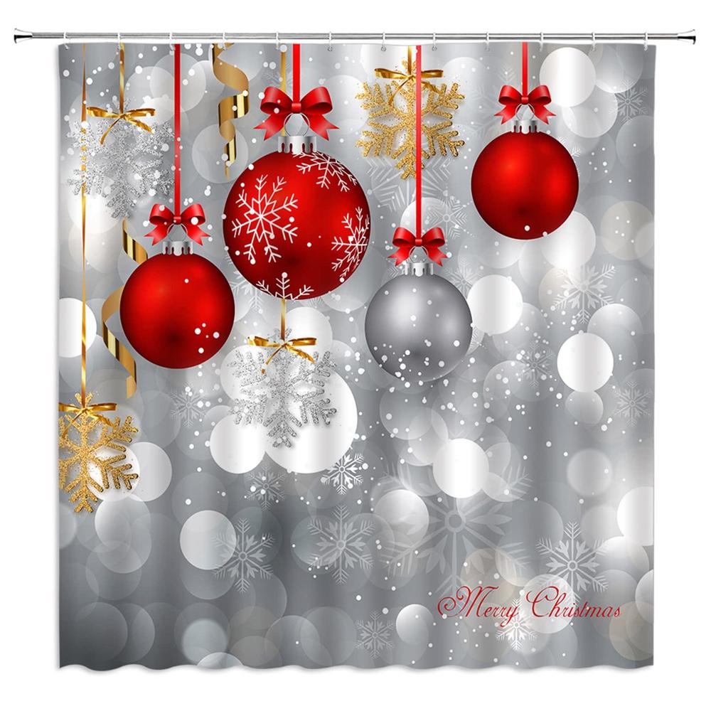 msaynfg merry christmas shower curtain xmas red christmas ball silver background snowflake winter holiday happy new year fabric bathr