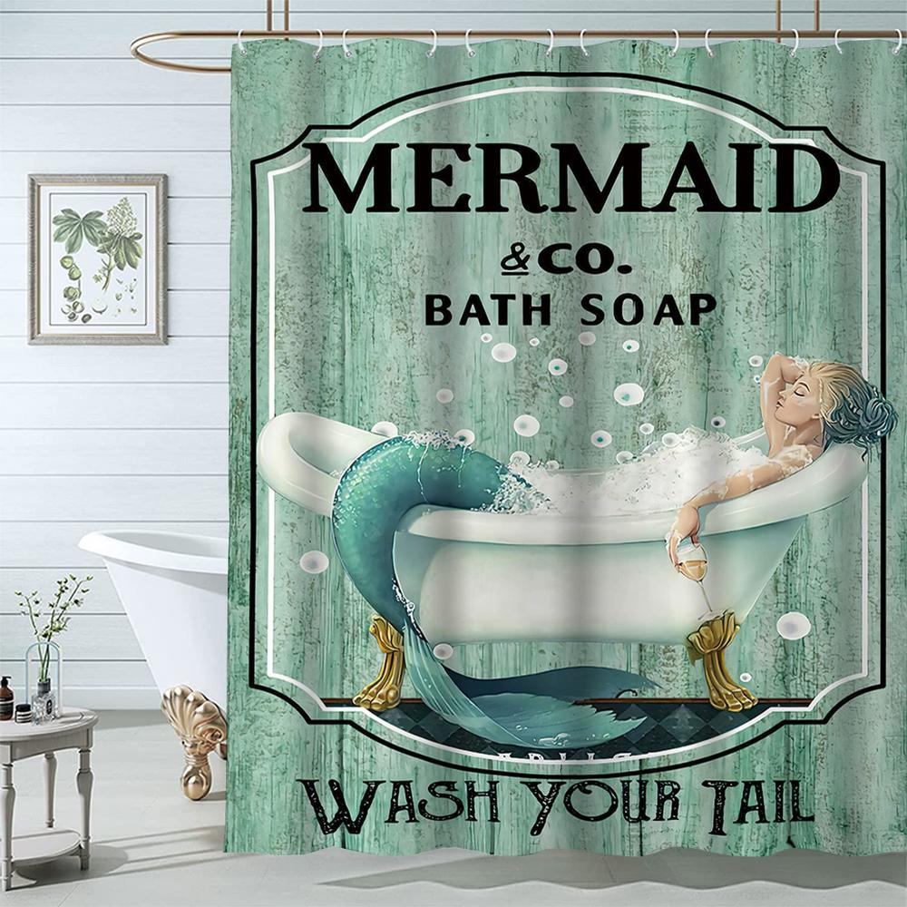 famiffty mermaid shower curtain mermaid bathroom set 72wx72l inch little mermaid shower curtain teal green wash your tail fun