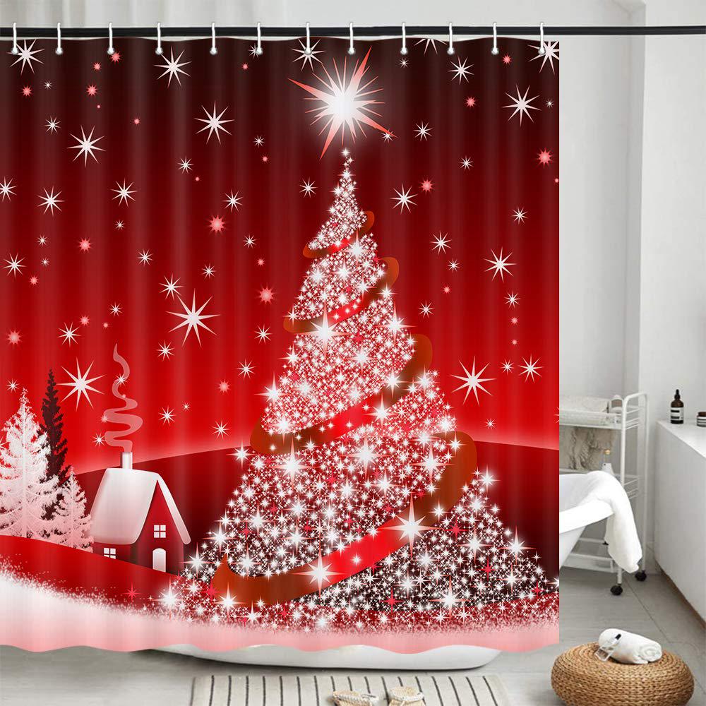 Taphome christmas decorations shower curtains for bathroom, xmas holiday decor fabric shower curtain set, christmas tree winter bathr