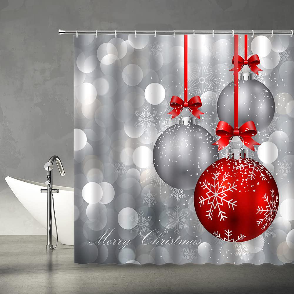 ysatnsft merry christmas shower curtain red silver christmas ball glittering bling printed happy new year holiday fabric bath