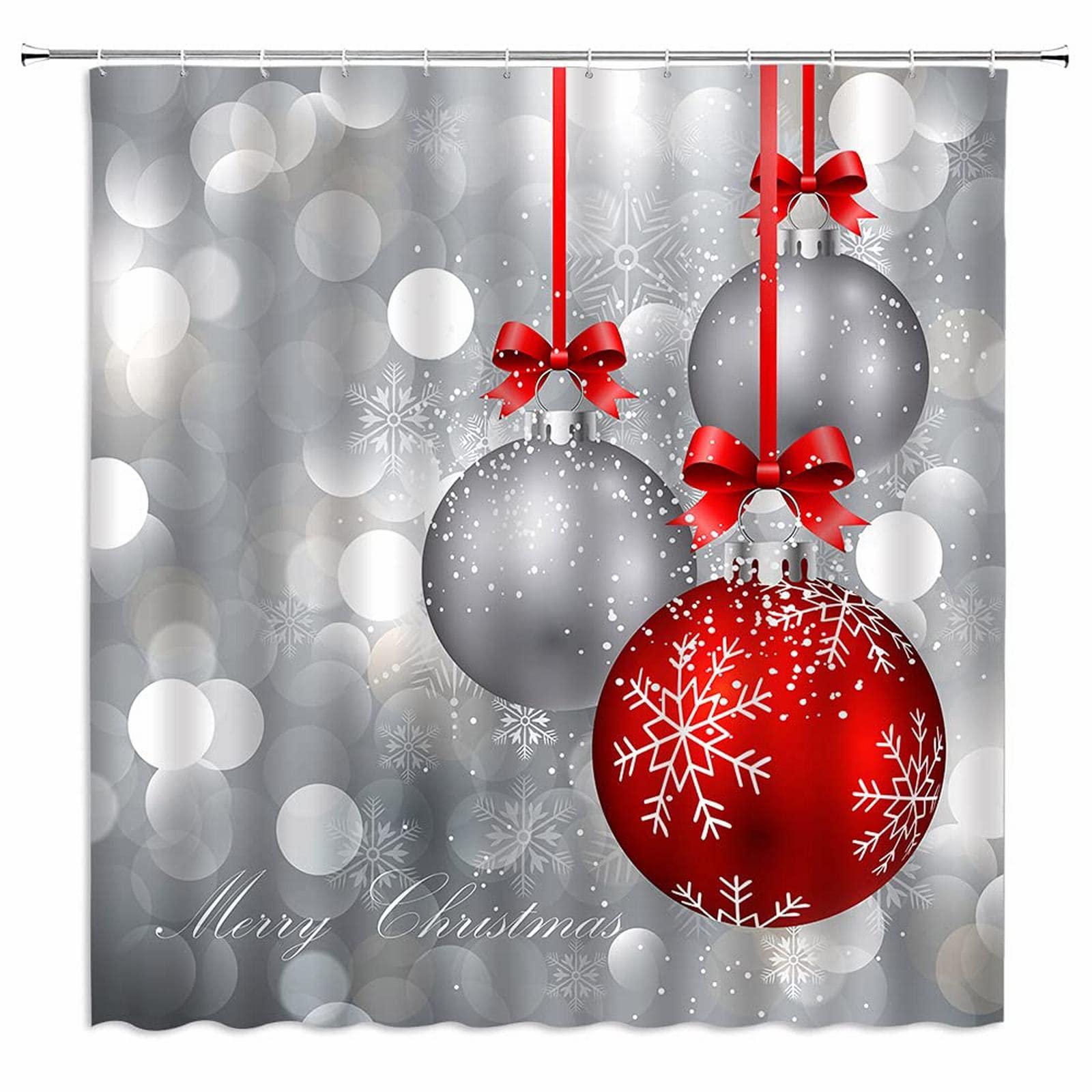 ysatnsft merry christmas shower curtain red silver christmas ball glittering bling printed happy new year holiday fabric bath