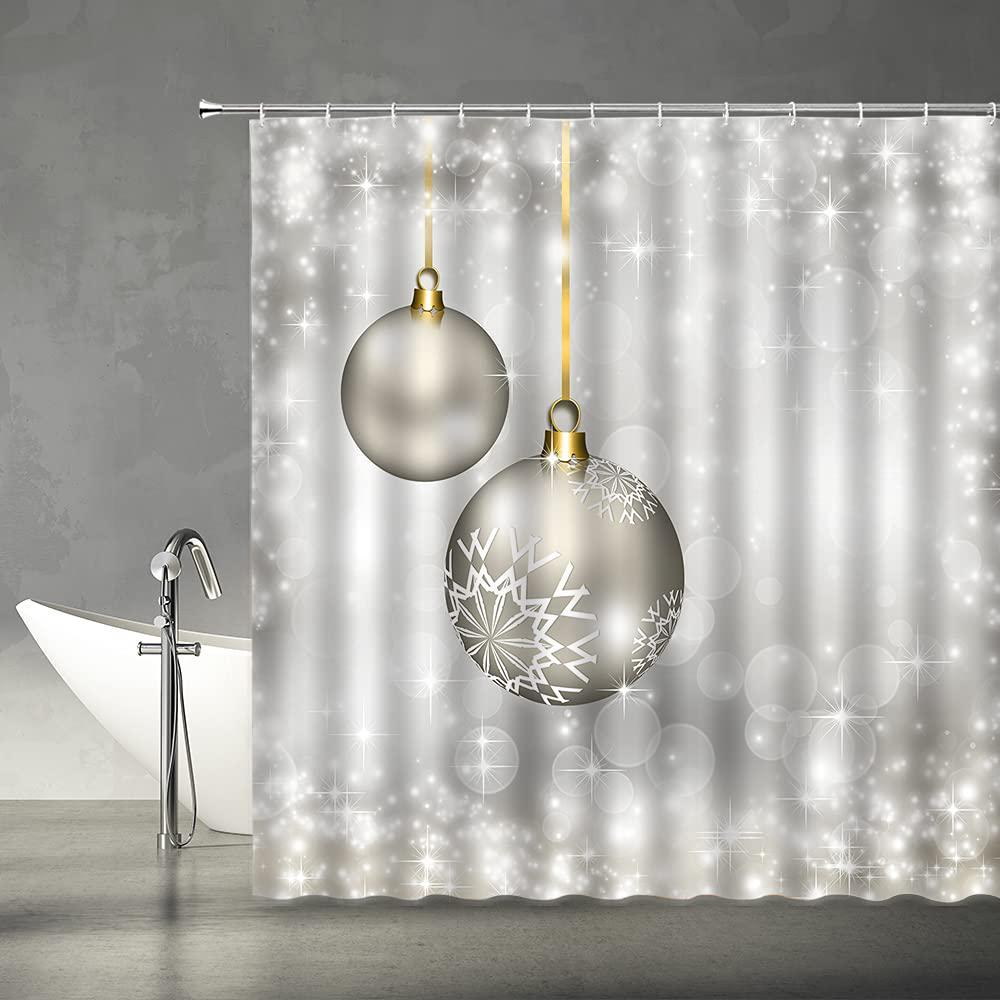 showchang merry christmas shower curtain silver christmas balls winter snowflake xmas holiday festival happy new year fabric bathroom d