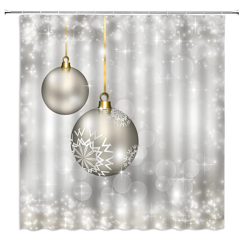showchang merry christmas shower curtain silver christmas balls winter snowflake xmas holiday festival happy new year fabric bathroom d