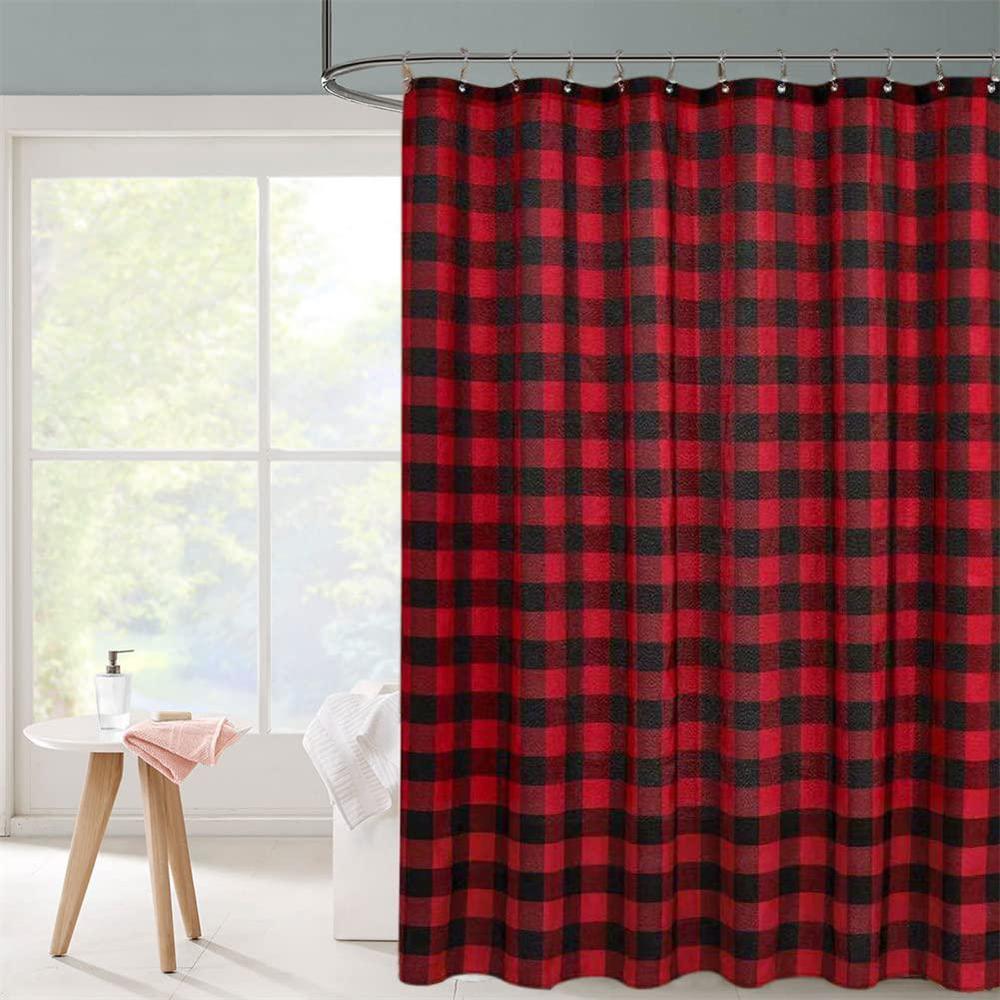 moslovstar buffalo checker fabric shower curtain christmas waterproof bath curtain set with 12 hooks winter holiday party dec