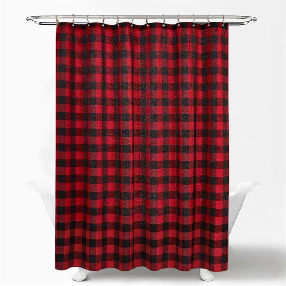 moslovstar buffalo checker fabric shower curtain christmas waterproof bath curtain set with 12 hooks winter holiday party dec