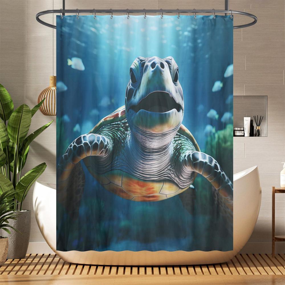 moslovstar funny sea turtle shower curtain for kids bathroom cute sea animals waterproof bathtub curtain set with hooks, 72x7