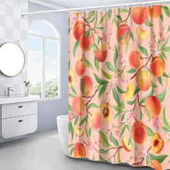 domoku pink cute peach shower curtain orange fruit floral colorful bathroom curtains set waterproof fabric with 12 hooks (72 