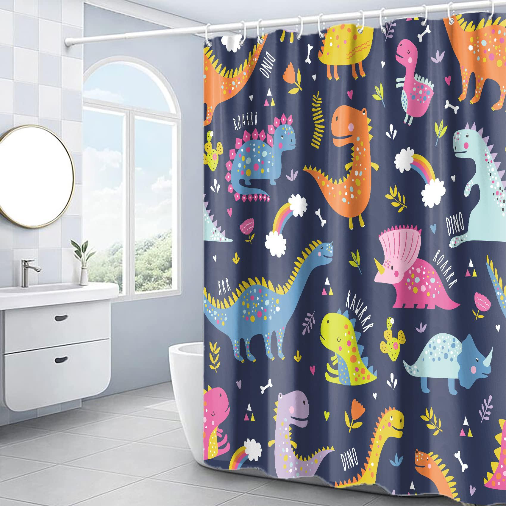 hipposama dinosaur shower curtain, kids shower curtain, raptor dino shower curtain for kids boys grils bathroom tub stall, waterproof f