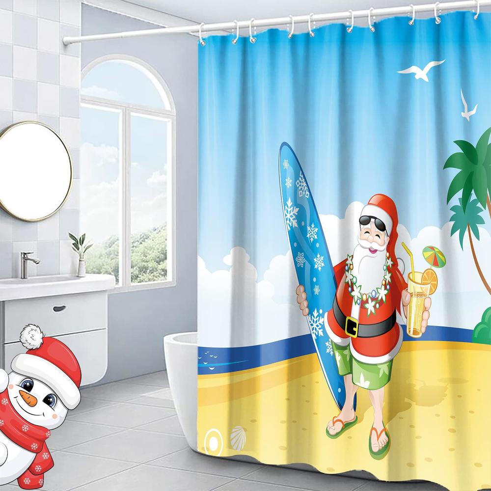 hipposama christmas shower curtain for bathroom merry christmas beach santa claus shower curtain sets for farmhouse winter xmas holiday