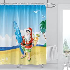hipposama christmas shower curtain for bathroom merry christmas beach santa claus shower curtain sets for farmhouse winter xmas holiday