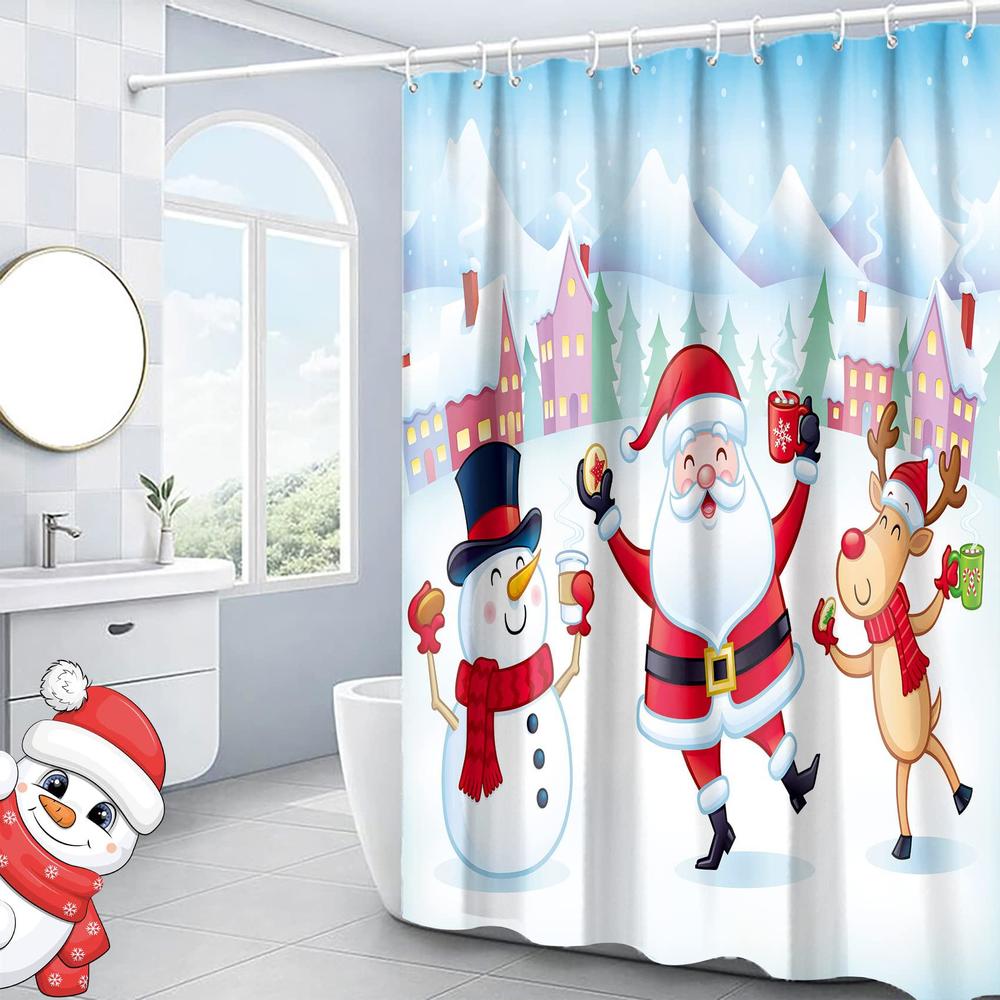 hipposama christmas shower curtain for bathroom merry christmas santa claus snowman deer shower curtain sets for farmhouse winter xmas 