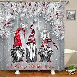 dolasev christmas gnome shower curtains for bathroom, white christmas shower curtain winter holiday, xmas merry christmas gno