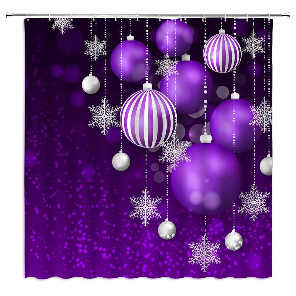 showchang merry christmas shower curtain purple christmas balls xmas winter holiday happy new year fabric bathroom decor set with hooks