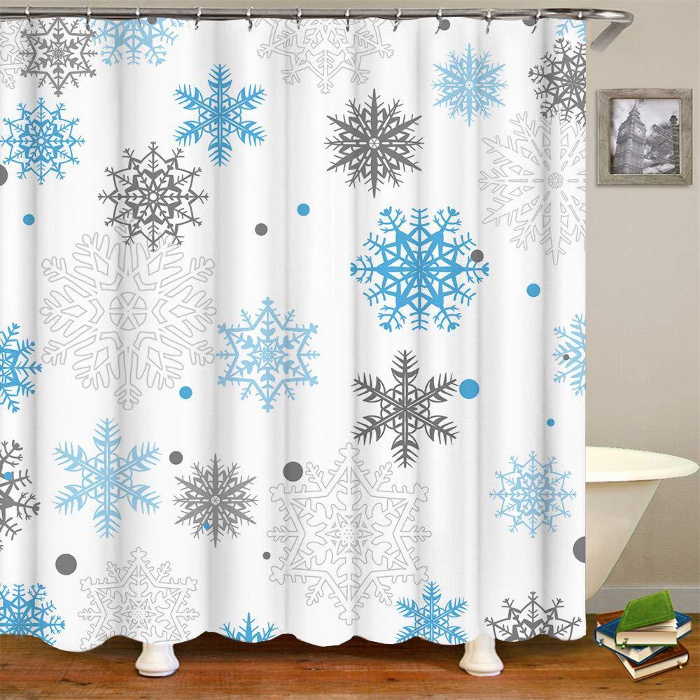 rnnjoile winter shower curtain christmas snowflakes blue gray home bathroom holiday decor waterproof fabric bath curtains 72x