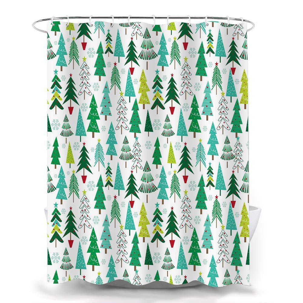 florist christmas tree shower curtain green little christmas tree waterproof polyester fabric bathroom curtain xmas holiday d