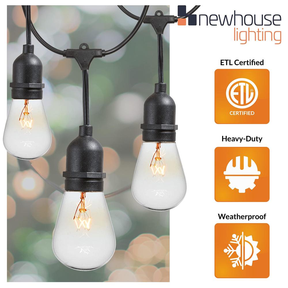 newhouse lighting outdoor string lights with hanging sockets weatherproof technology heavy duty 48-foot cord 18 lights bulbs 