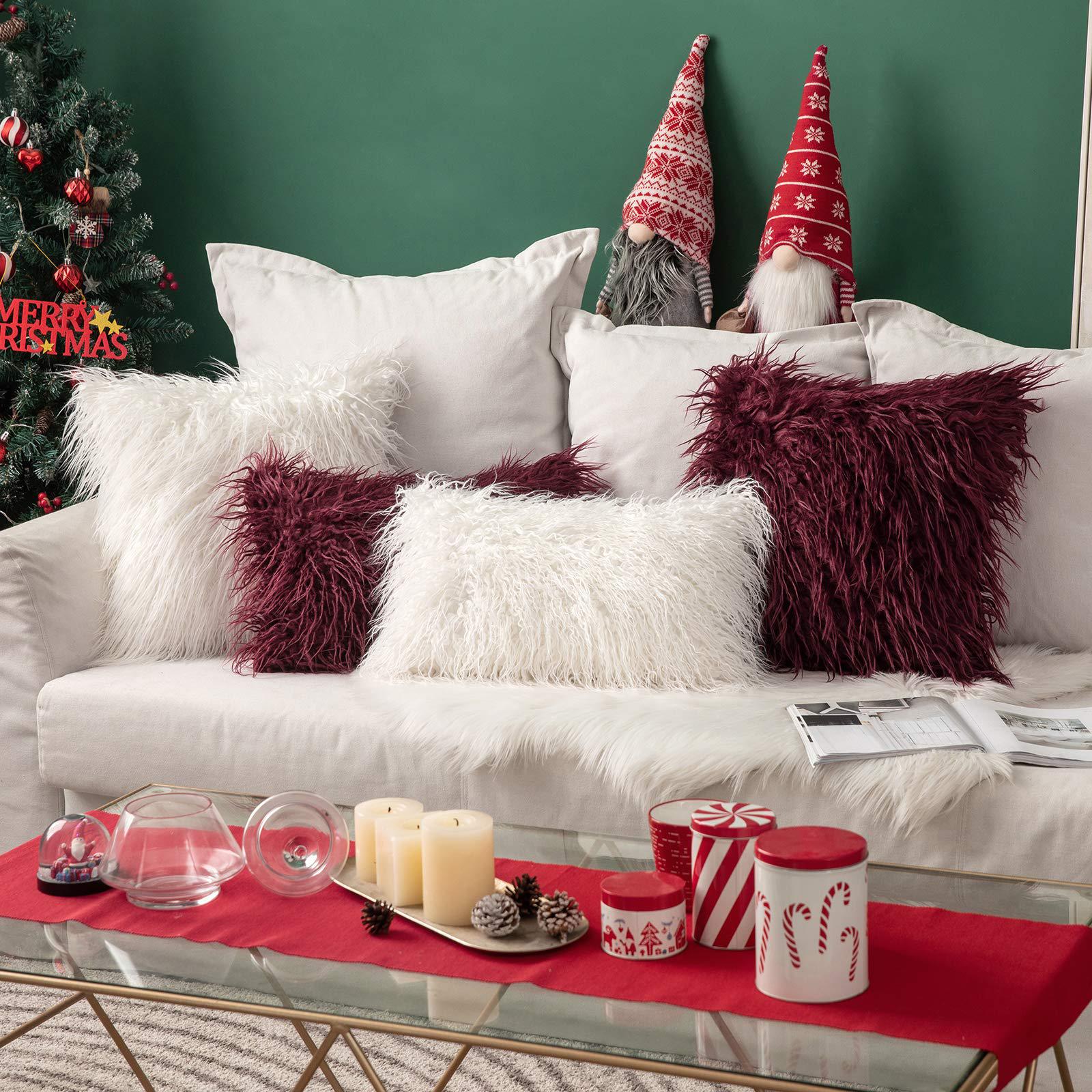 miulee decorative new luxury series style white faux fur throw pillow case cushion cover for christmas sofa bedroom car 12 x 