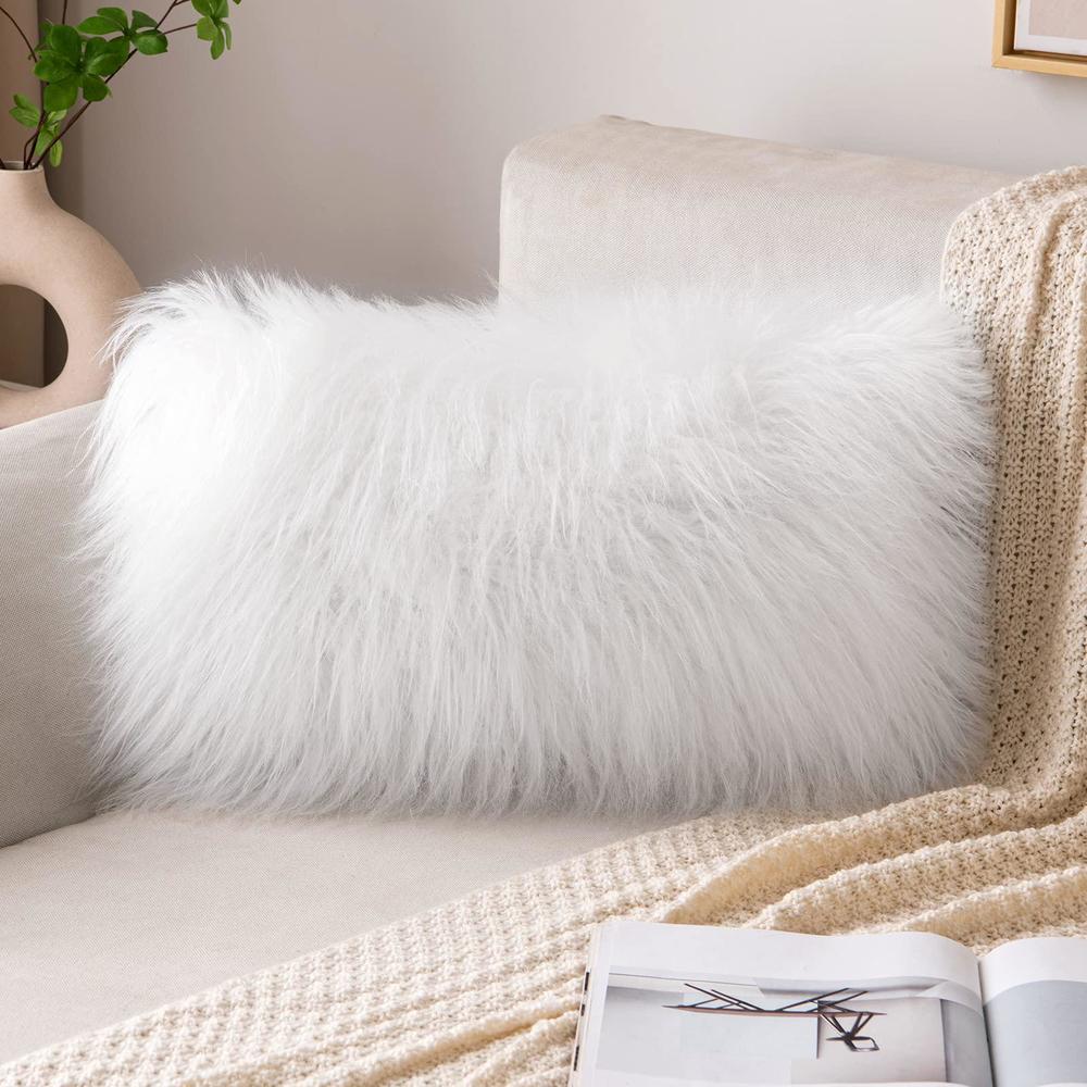 miulee decorative new luxury series style white faux fur throw pillow case cushion cover for christmas sofa bedroom car 12 x 
