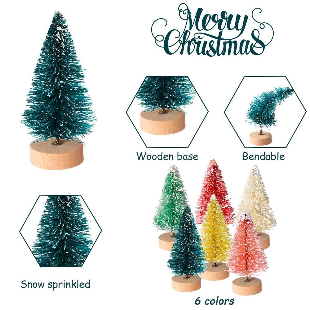 cholung artificial mini christmas trees bottle brush trees snow frosted trees with wood base plastic tabletop trees ornaments