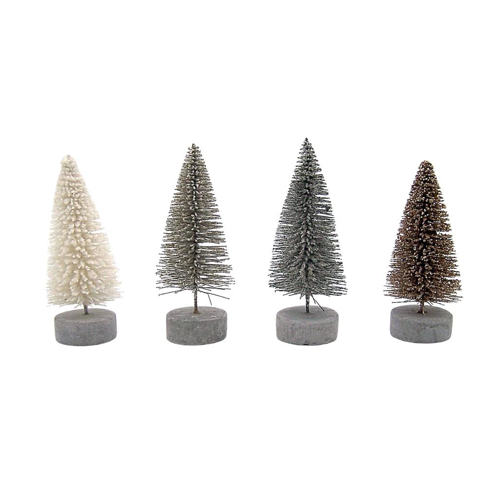 Wowser small metal christmas trees, set of 4, assorted colors, freestanding holiday decor, 4.25 inches