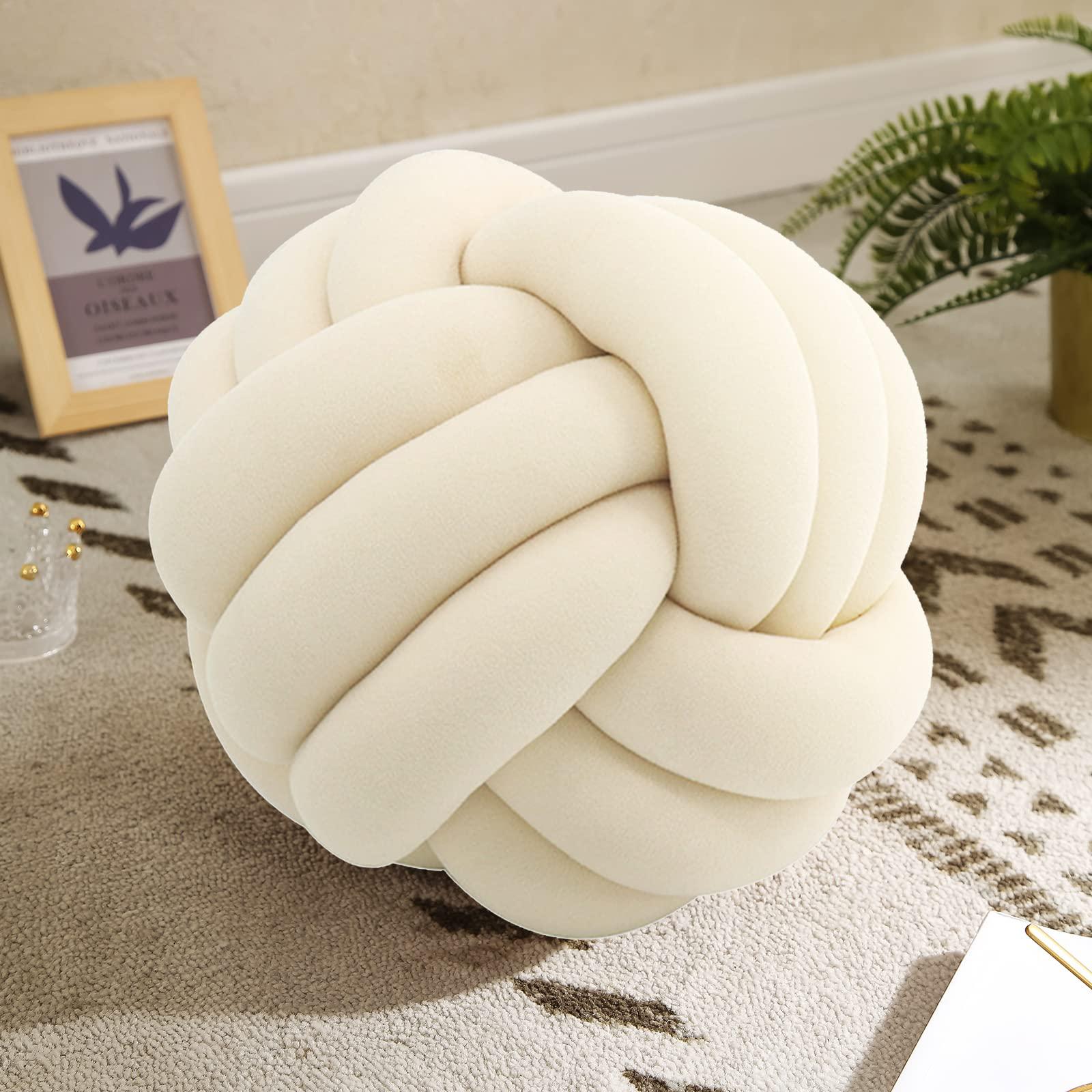 KUCCO-PILLOW knot pillow ball-shaped decorative throw pillows,ivory 20cm cute couch cushion knotted plush pillow suitable for living room 