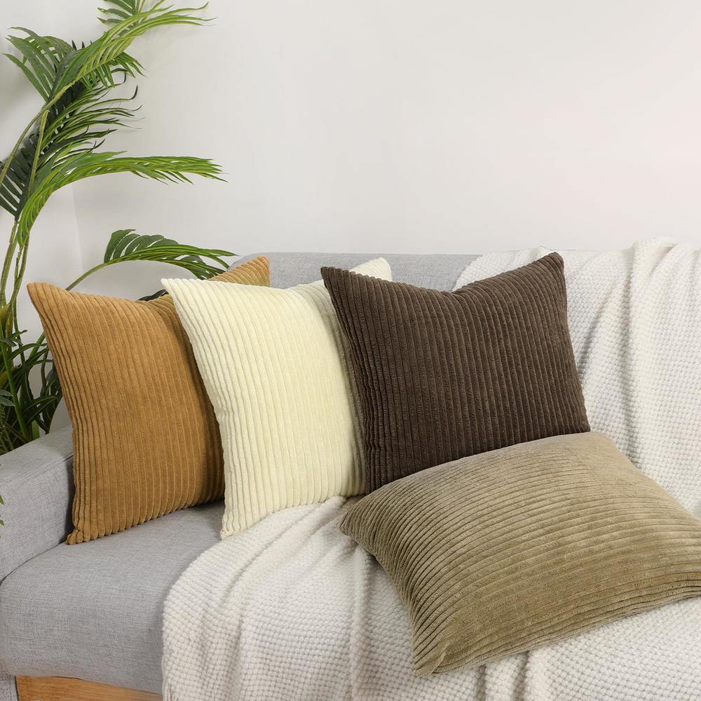 lewondr corduroy throw pillow covers 18x18, set of 4 multi-color matching square soft throw pillow cases modern stripes couch