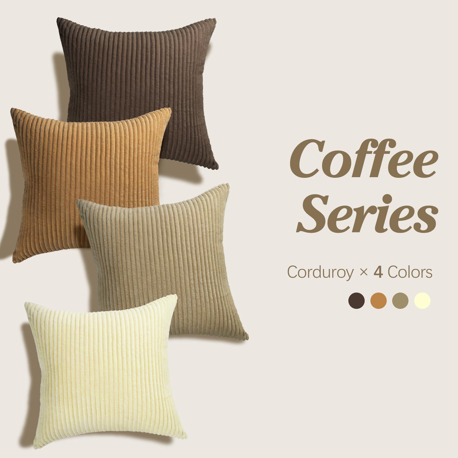 lewondr corduroy throw pillow covers 18x18, set of 4 multi-color matching square soft throw pillow cases modern stripes couch