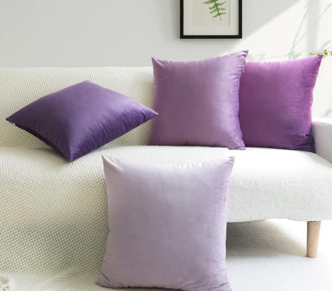 mekajus purple throw pillow covers 18x18 set of 4 velvet soft square couch pillowcase for patio sofa bed bedding living room 