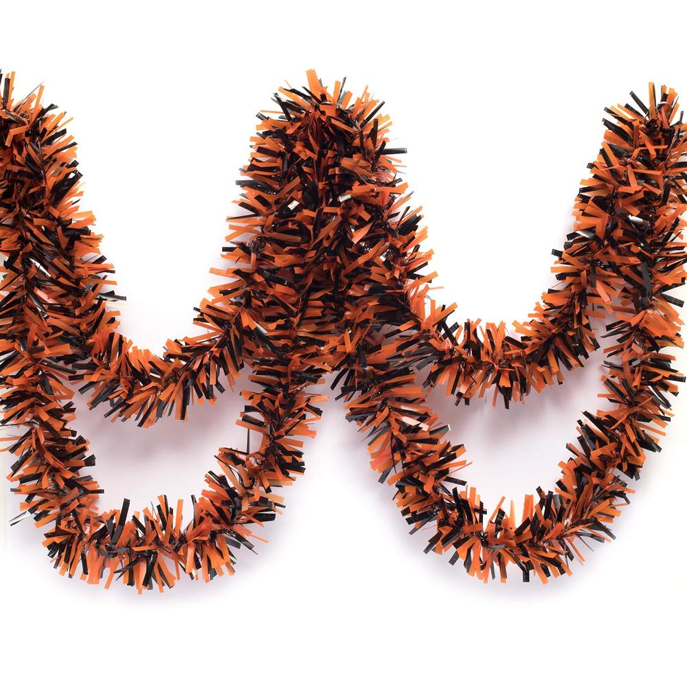 TCDesignerProducts anderson's metallic tinsel twist garland, black and orange - 4 inches wide x 25 ft long, parade float decorations for trailer