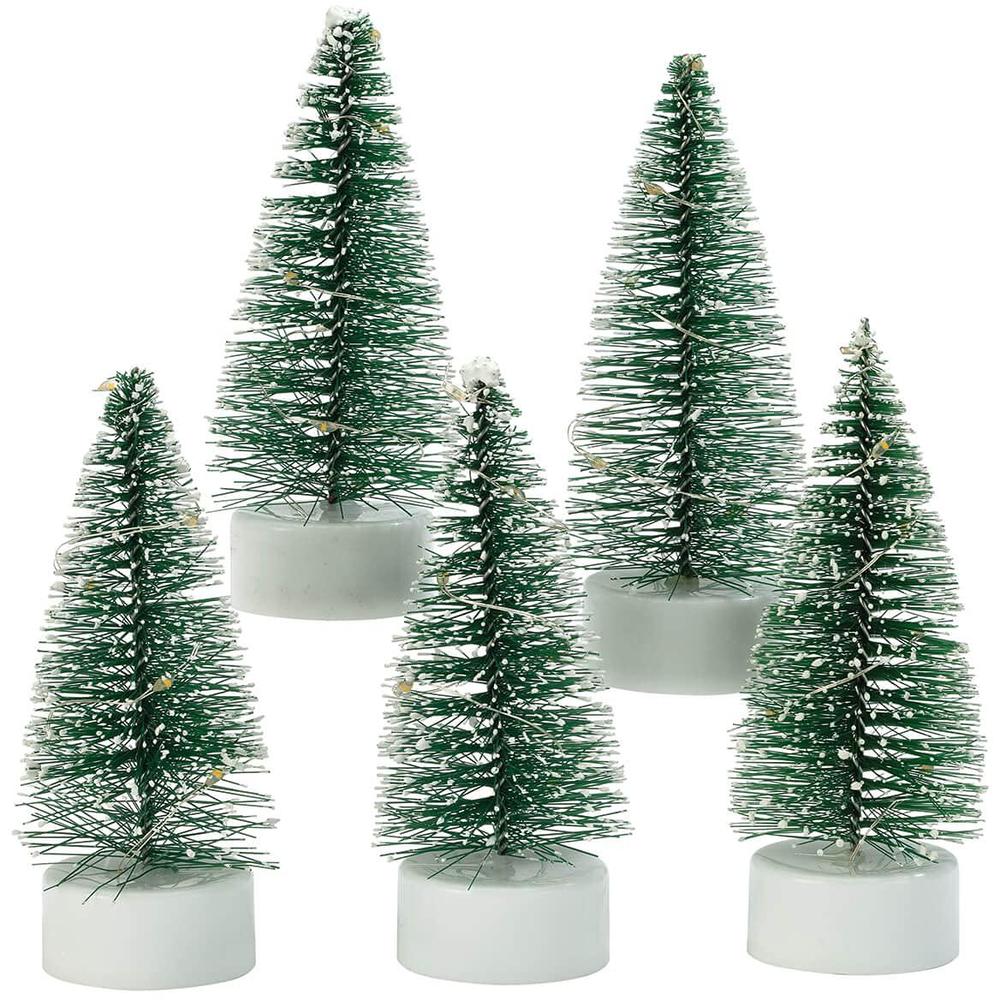 fox valley traders light-up mini bottle brush trees with timer, set of 5