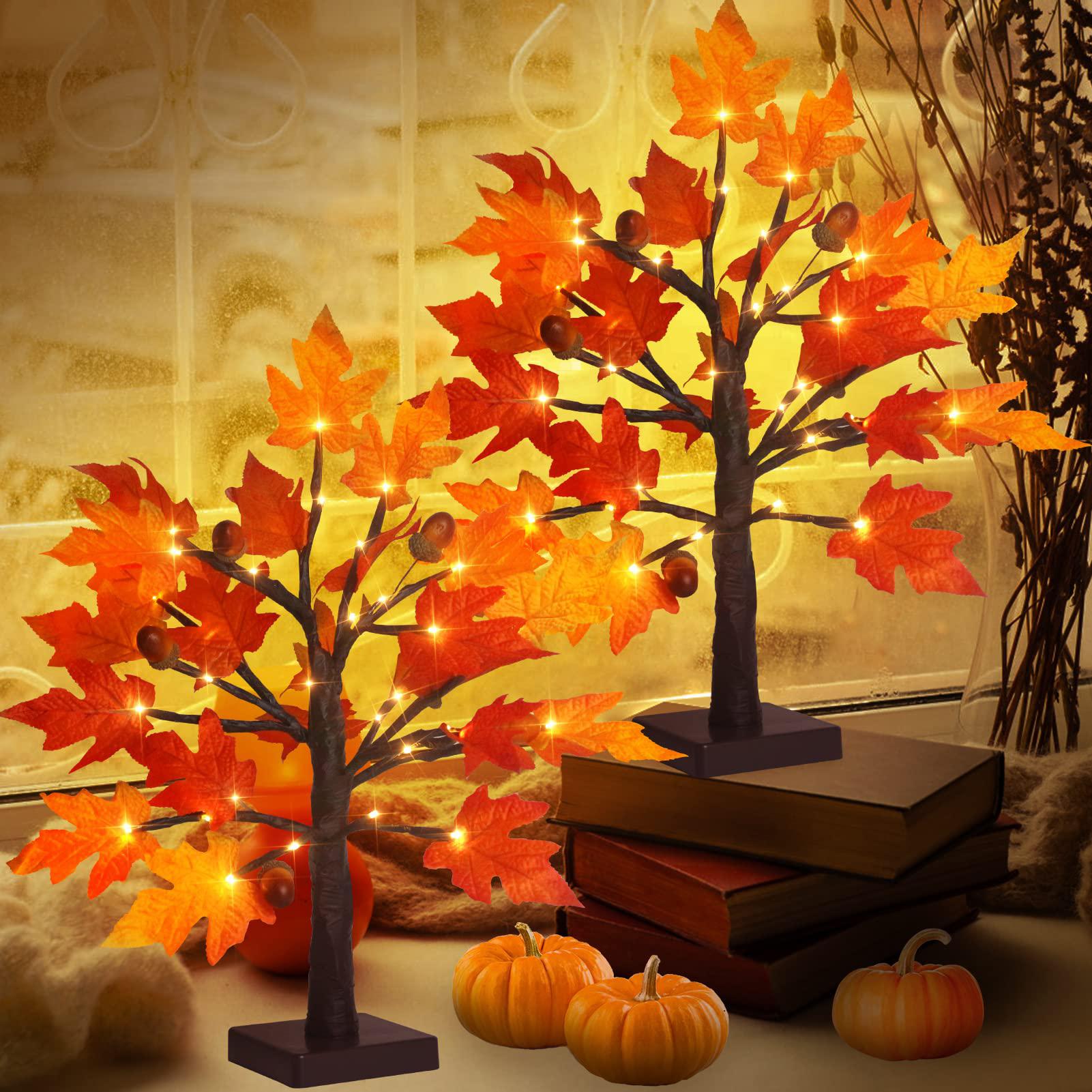fastdeng 1.5ft lighted maple tree-artificial fall tree light, timer 36 led warm white autumn tabletop tree lights battery ope
