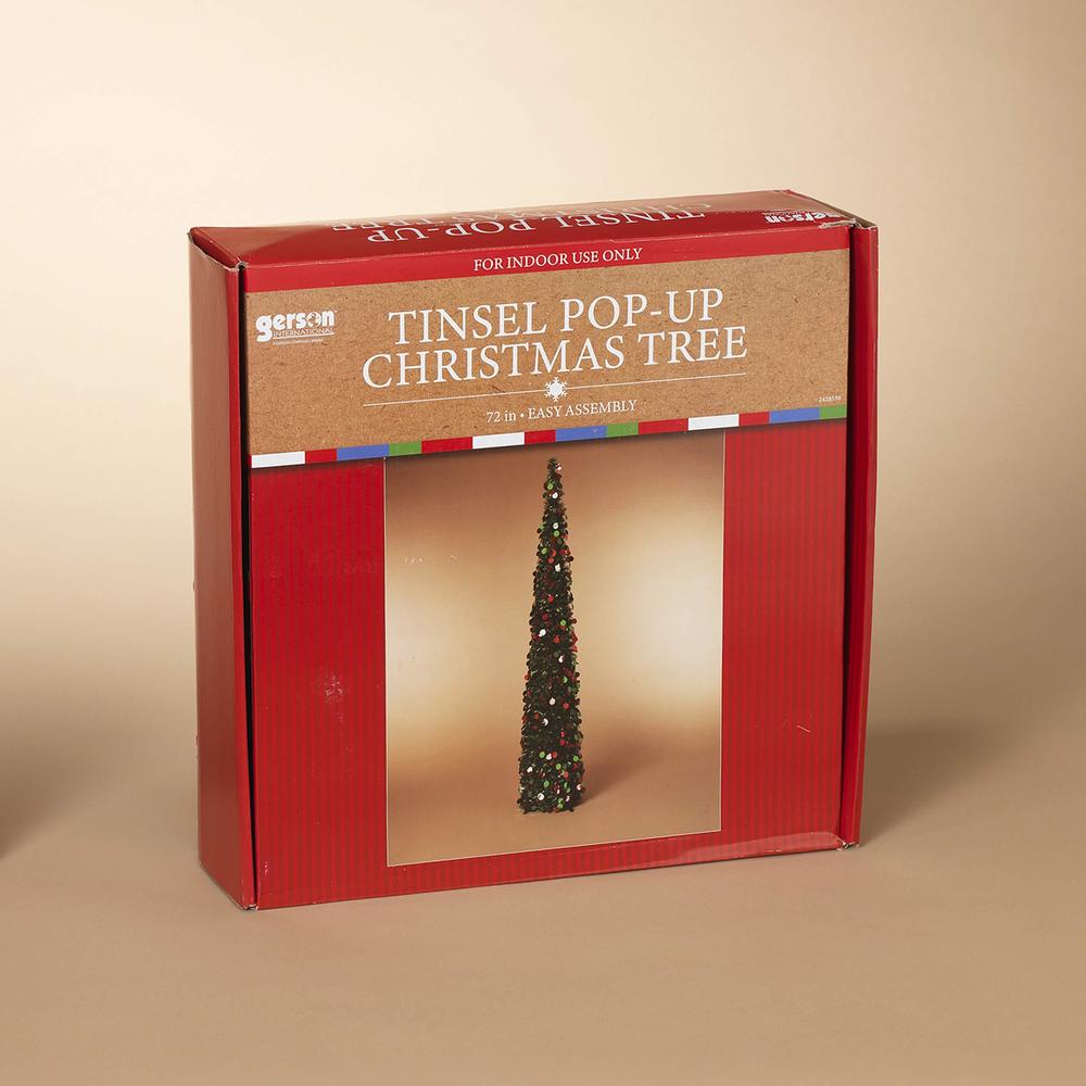 gil 72 inch high tinsel pop up christmastree, green and red