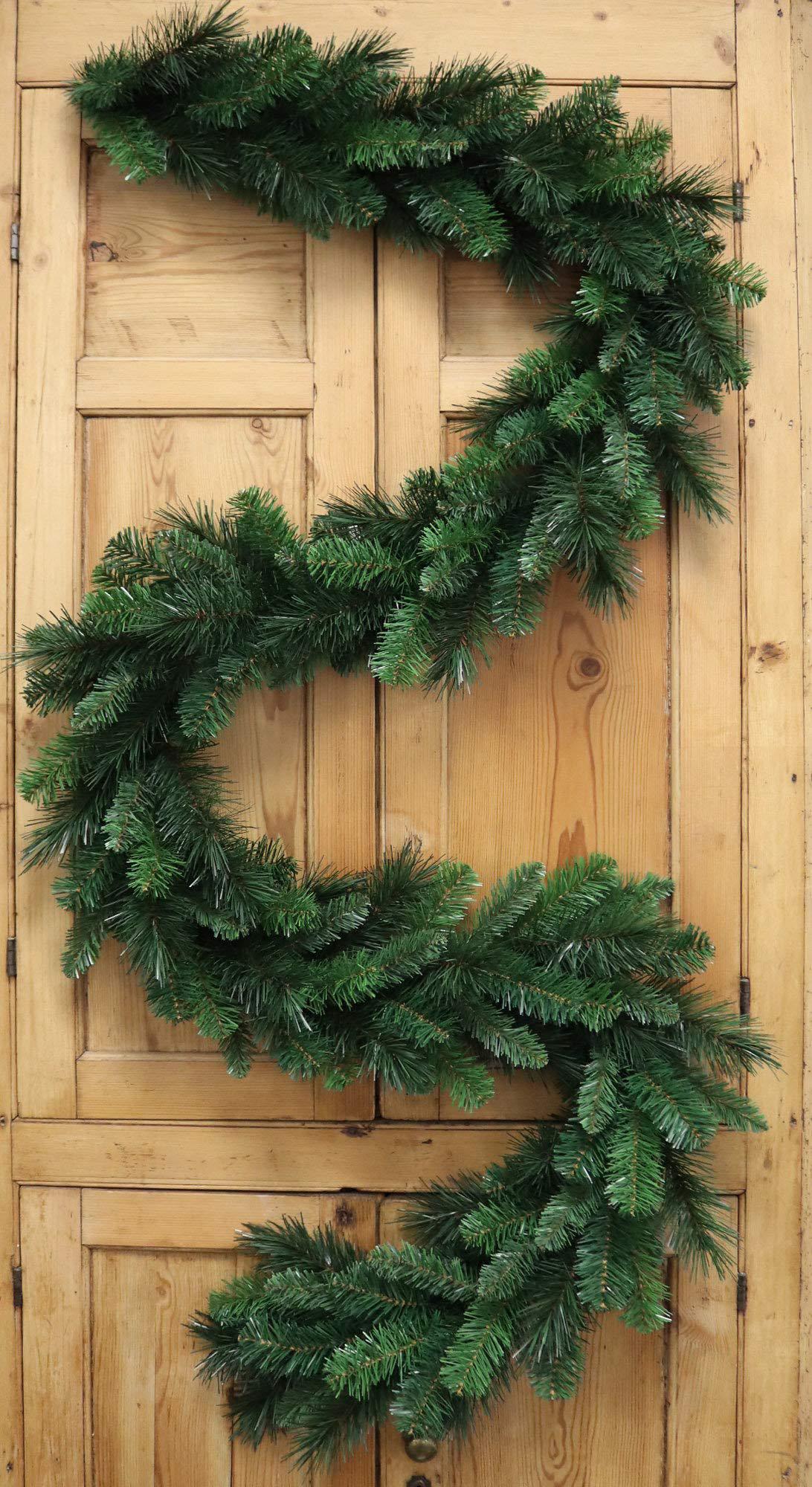 larksilk 9ft deluxe evergreen pine garland | 190 life-like tips | realistic look | front door, mantels, and railings | festiv