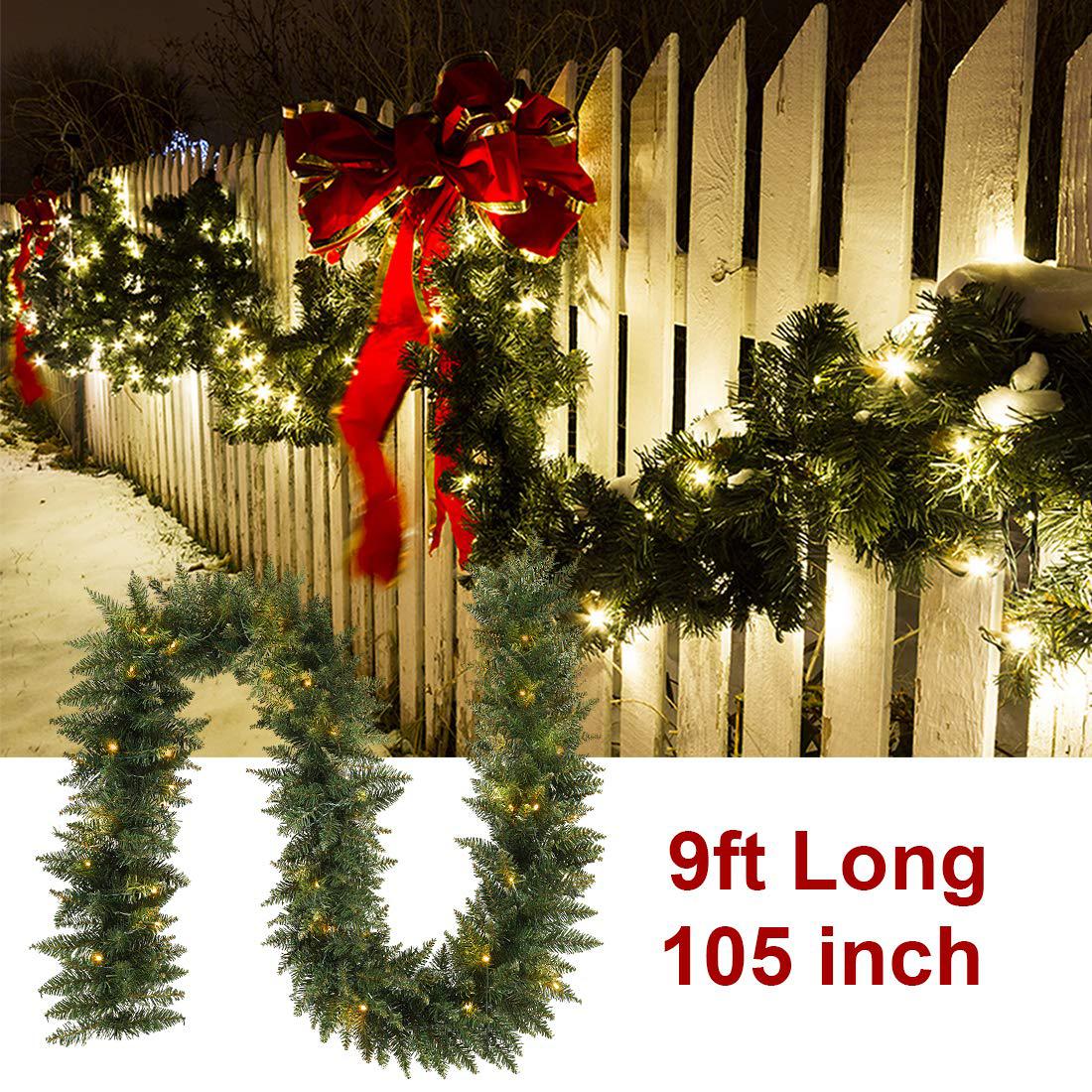 anotherme 9 ft pre-lit christmas garland holiday artificial decor for stairs wall door indoor outdoor garland with battery op
