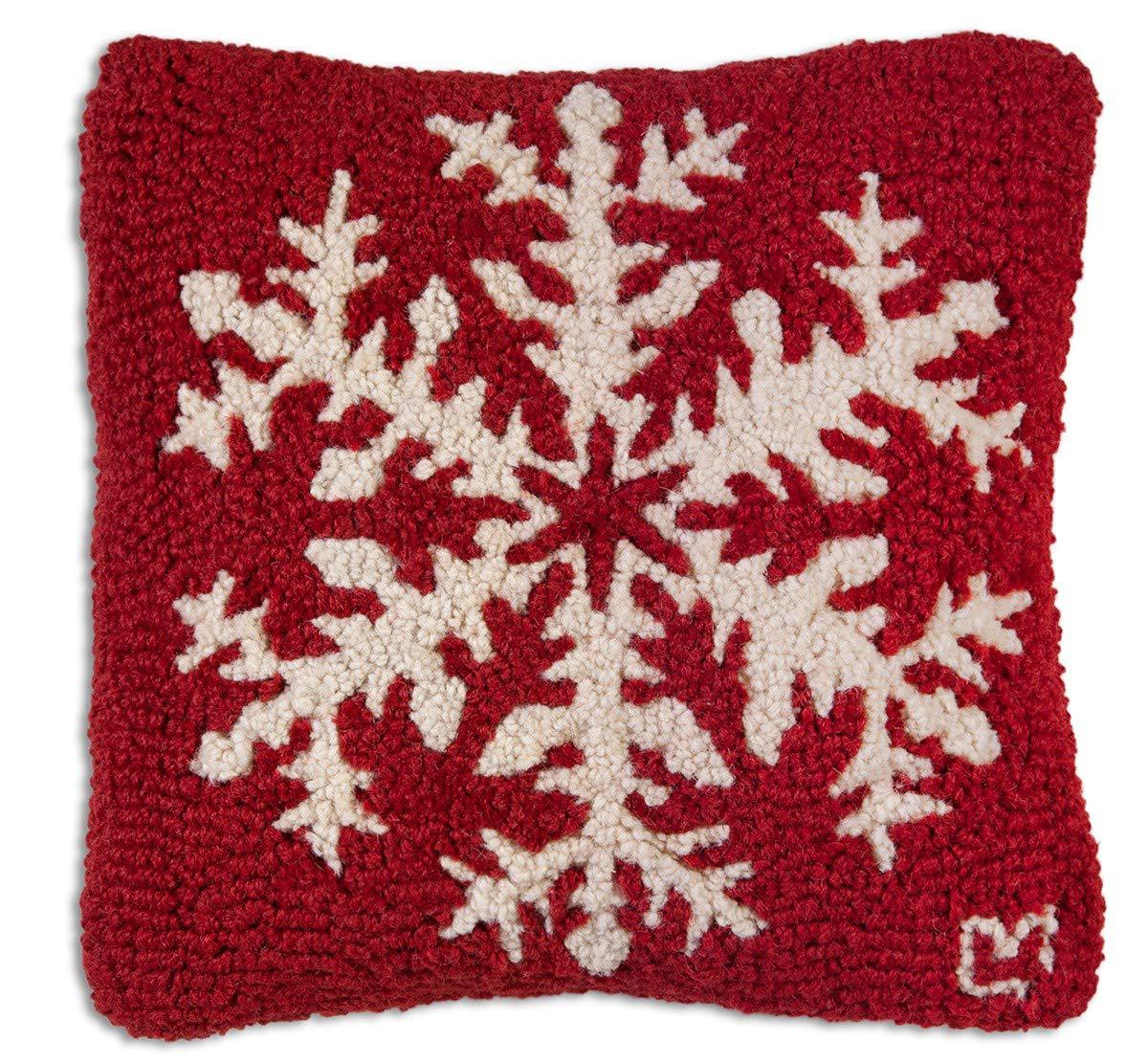 chandler 4 corners artist-designed red snowflake hand-hooked wool decorative christmas throw pillow (14 x 14) christmas pillo