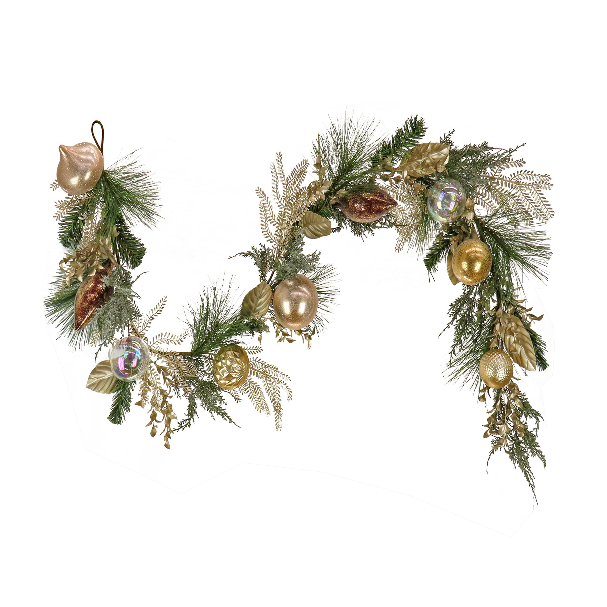 National Tree Company hgtv home collection unlit artificial christmas garland, mixed branch tips and fern fronds, flexible vine base, unlit, 72 inc