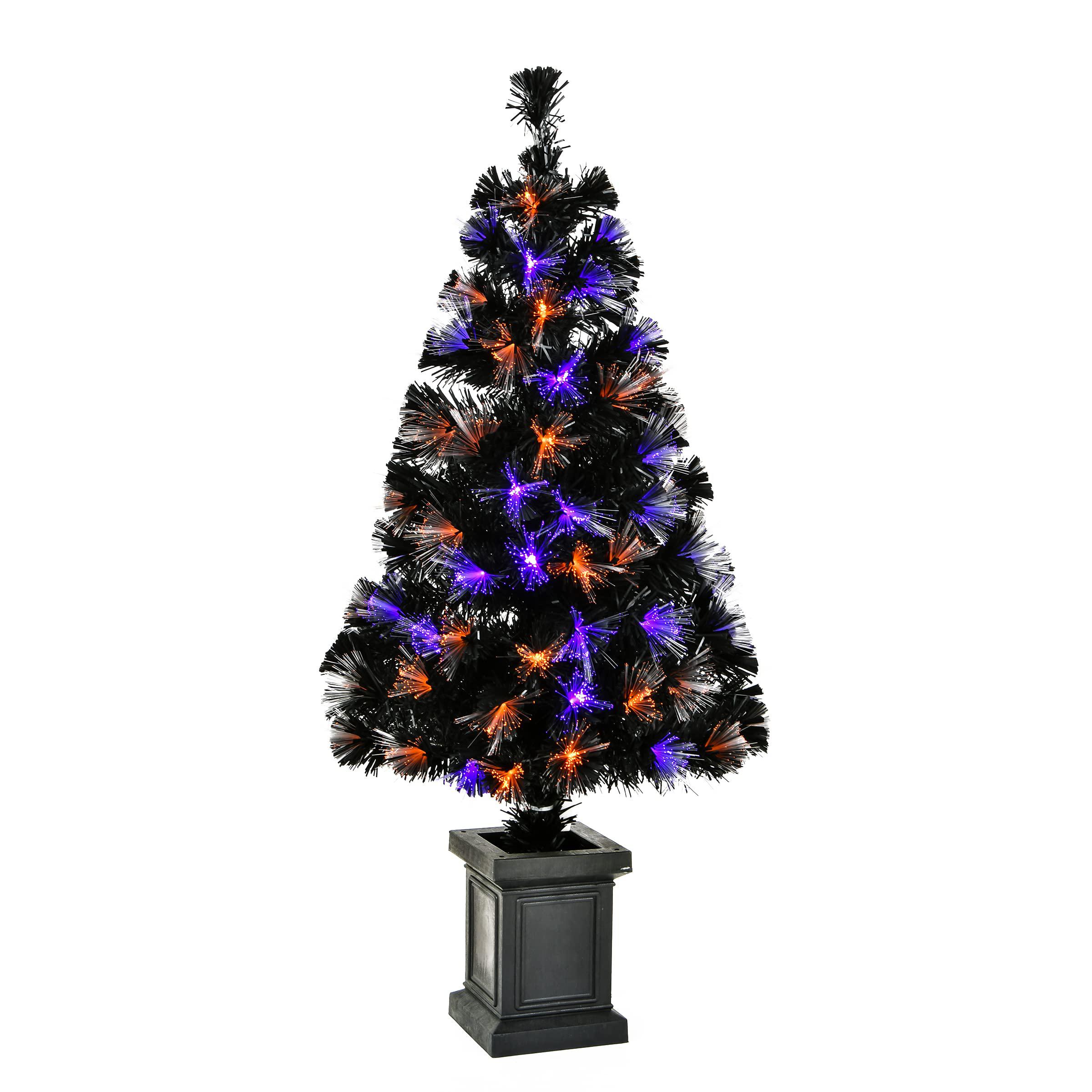 national tree company pre lit artificial tree decoration, black, fiber optic, led lights, plug in, halloween collection, 4 fe