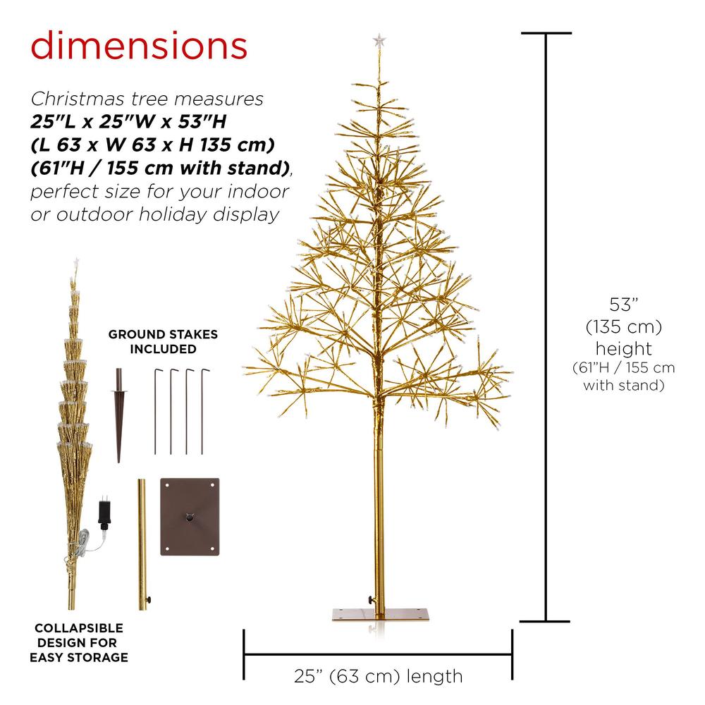 alpine corporation 53" h indoor/outdoor artificial christmas tree with led lights, gold