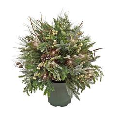 National Tree Company hgtv home collection pre lit artificial christmas shrub planter filler, mixed branch tips, decorated with pinecones and berri