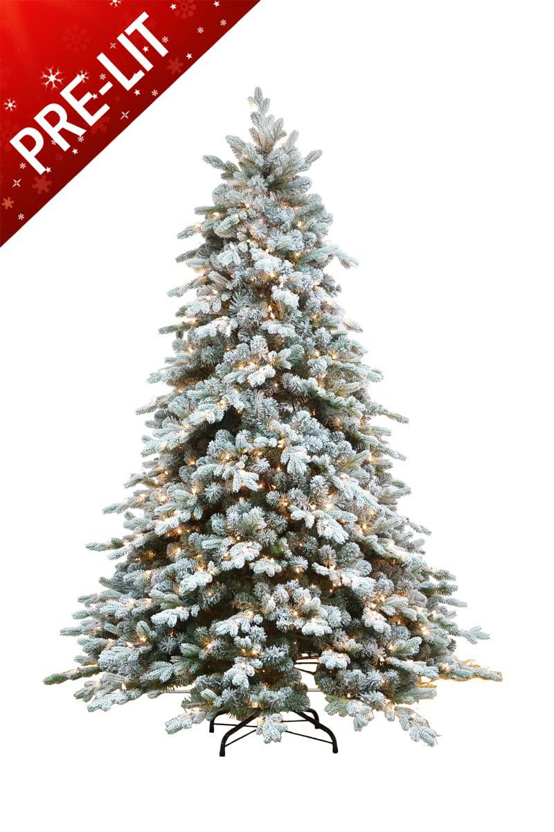 amerique 7 feet premium artificial 16 layer heavily flocked snowy christmas tree, hinged construction with metal stand, 7', w