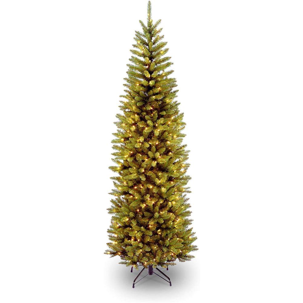 national tree company artificial pre-lit slim christmas tree, green, kingswood fir, white lights, includes stand, 7.5 feet